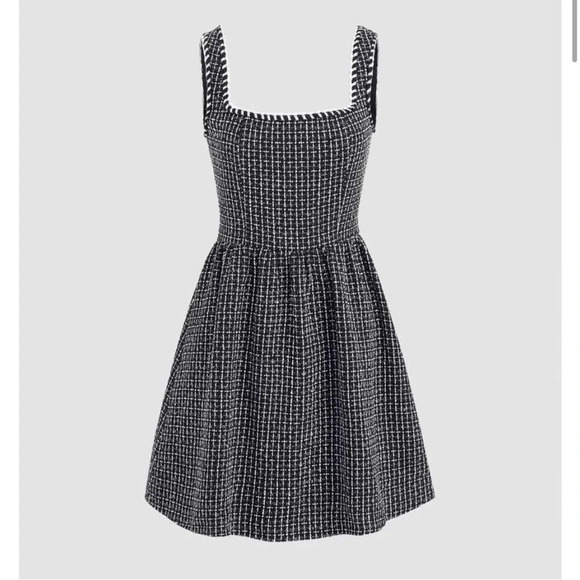 Cider Tweed Houndstooth Knit Black White TikTok Mini U-Neck Dress Women Size 2XL - Picture 1 of 10